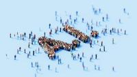 models of people coming together to form the letters A.I.